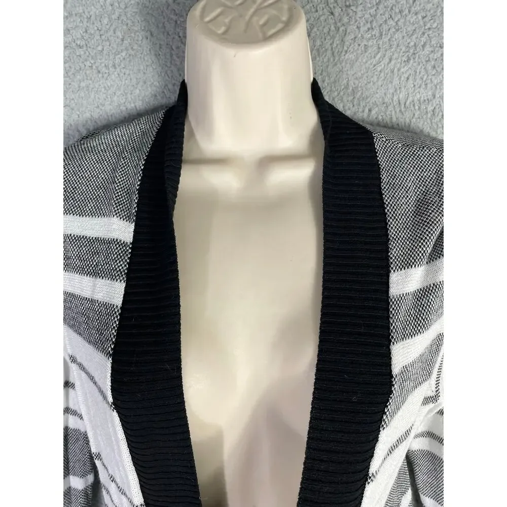 Apt.‎ 9 Striped Open Front Cardigan Black Gray White Small Long Sleeve